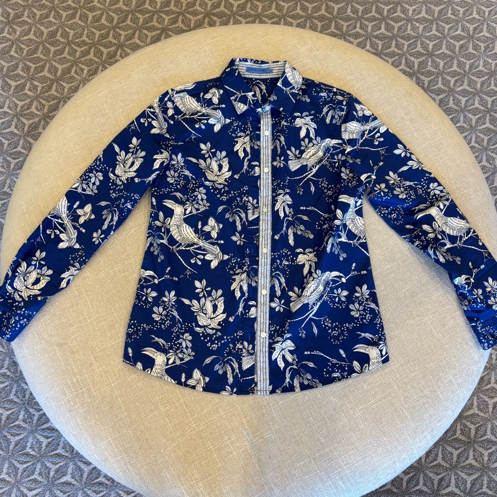J. McLaughlin Lois Oxford Navy Blue Floral Bird size XS